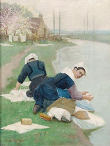  Women Washing Laundry on a River Bank